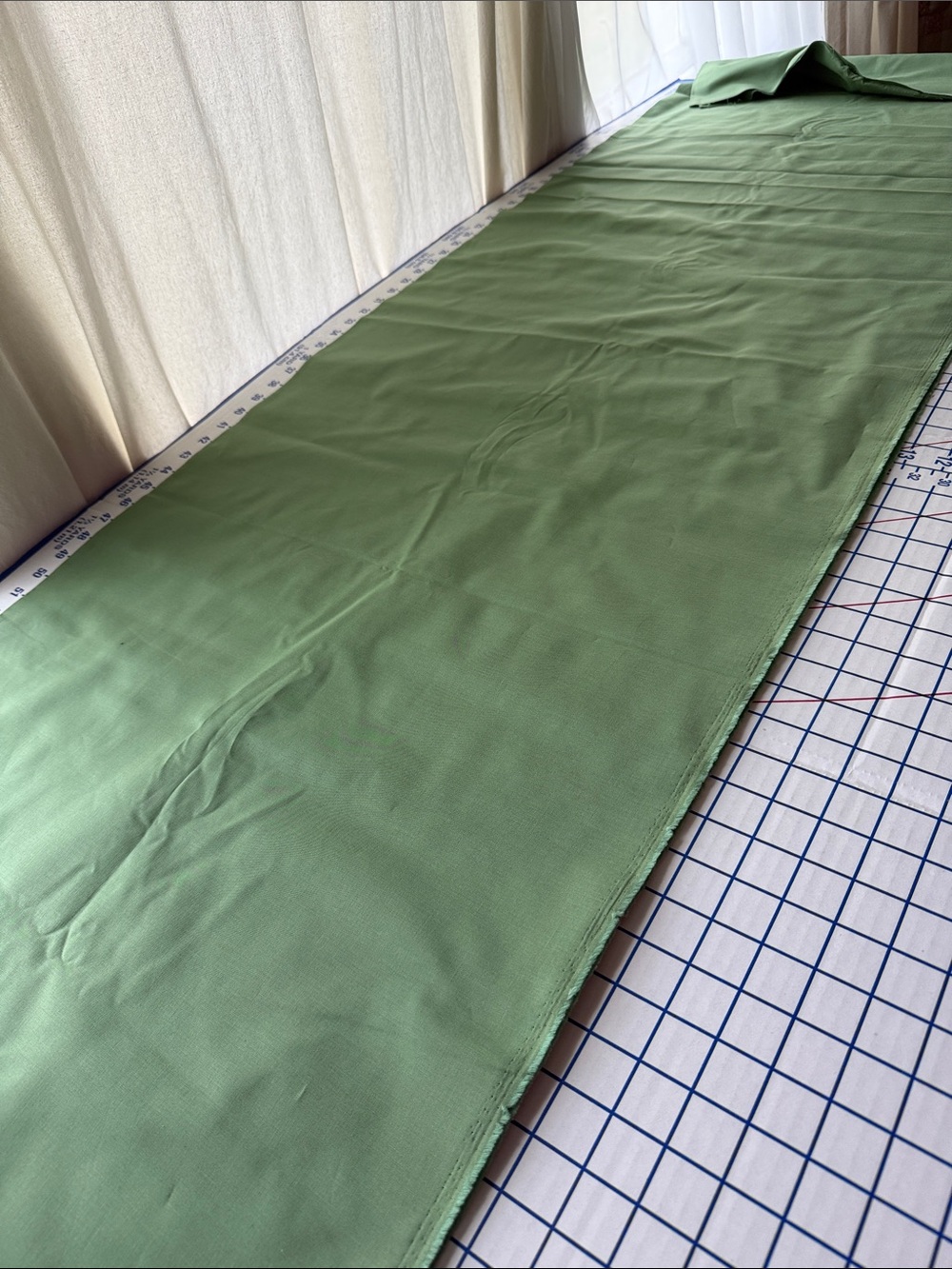 Vintage 1970s Avocado Green Cotton Blend Fabric 2+ Yards x 44” Solid Sturdy - Picture 9 of 11